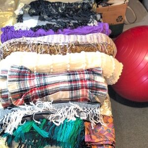 Lot Of Ten Scarves Assorted Color Sizes